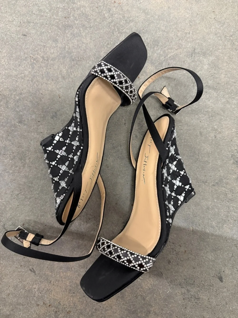 Betsey Johnson Black Beaded Ankle-Strap Heels